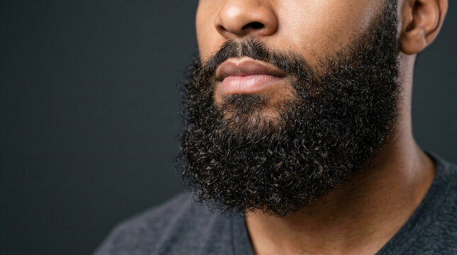 Close-up of black man with full beard in casual t-shirt  
