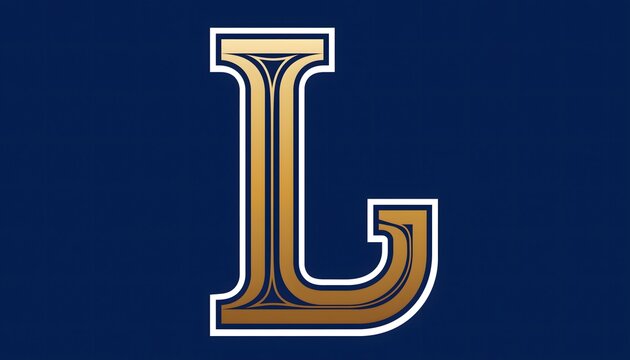 Stylized golden uppercase l initial design, crisp white outline on dark blue background, modern vector graphic illustration for branding identity.