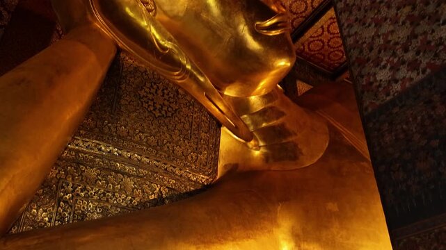 Wat Pho Reclining Buddha Face Low Angle Close Up