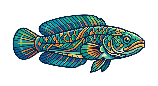 Colorful Snakehead Fish Illustration with Intricate Patterns