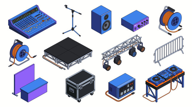 Music Equipment Isometric Illustration Set Of Stage Gear