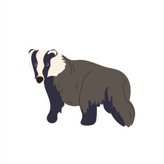 Friendly wild badger character standing on a blank background. Cute woodland mammal  for kids education, nursery prints, or nature design. Vector illustration isolated on white. © Инна Музыка