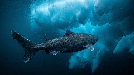 Naklejka premium Greenland shark under ice
