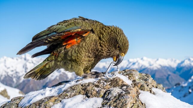Kea standing on a snowy mountain
