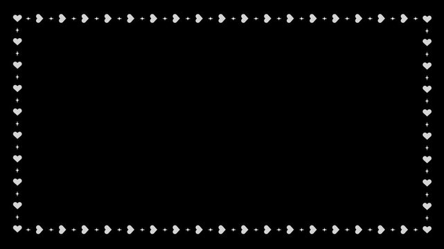 Heart border frames this minimalist composition on a solid black background creating a romantic visual element for digital projects, love cards, and artistic layouts that require a clean aesthetic.