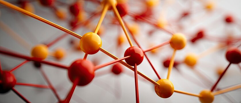 Abstract molecular structure with connected spheres and rods.