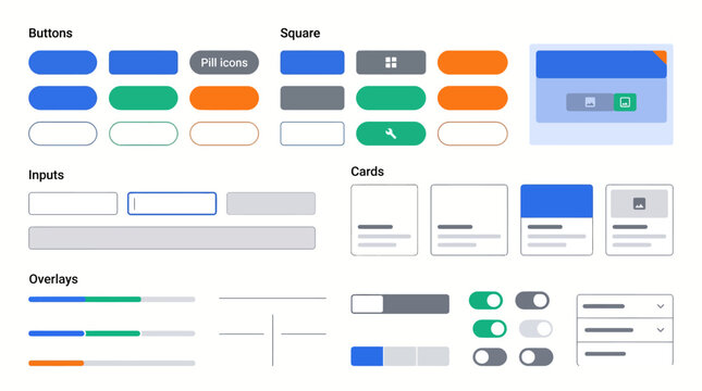 User Interface Design System Wireframe Kit with Buttons Cards and Overlays