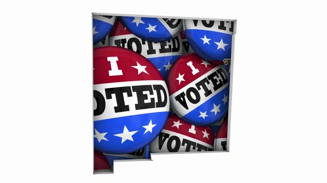 New Mexico NM State Map I Voted Pins Buttons Election Democracy 3d Animation