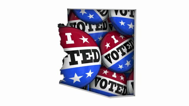 Arizona AZ State Map I Voted Pins Buttons Election Democracy 3d Animation