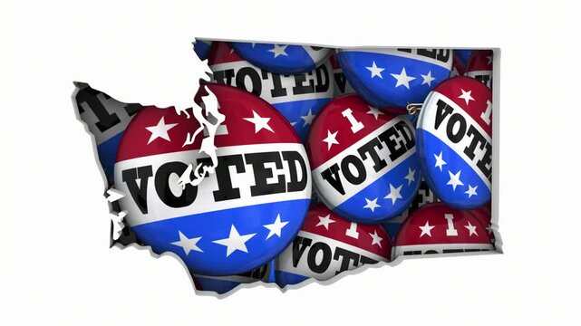 Washington WA State Map I Voted Pins Buttons Election Democracy 3d Animation