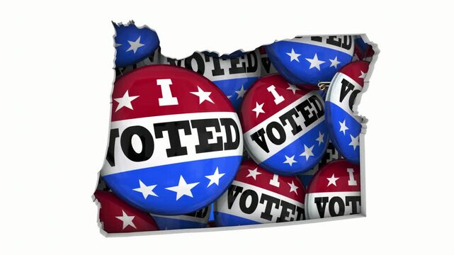 Oregon OR State Map I Voted Pins Buttons Election Democracy 3d Animation