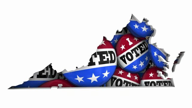 Virginia VA State Map I Voted Pins Buttons Election Democracy 3d Animation