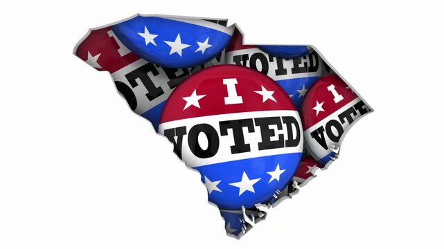 South Carolina SC State Map I Voted Pins Buttons Election Democracy 3d Animation