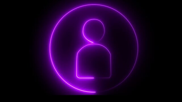 Glowing neon person sign, outline round avatar pictogram in vivid color. neon icon of user in flat style, person icon, user icon illustration. User profile 4k video.