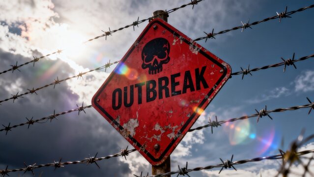 Warning sign with outbreak message
