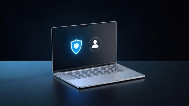 Laptop with security and user icons