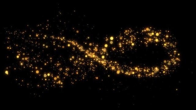 golden sparkle particle glitters infinity light trail alpha channel loop 4k animation, shiny glowing gold stars  overlay motion design element