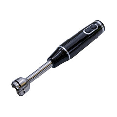 Naklejka premium Compact black stick blender featuring a stainless steel mixing rod, practical food preparation tool isolated on transparent background 