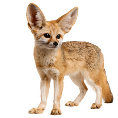 Obraz premium Fennec fox standing in side view with large ears, sandy fur and alert posture isolated on transparent background 