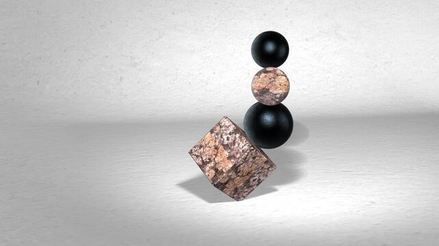 Abstract balancing rock and sphere sculpture animation