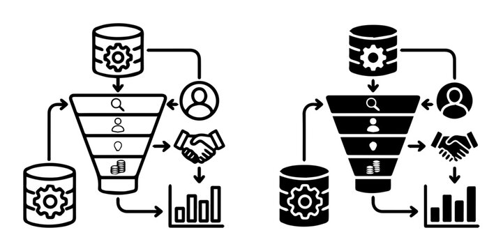 Sales funnel, marketing diagram, business process, conversion optimization, vector illustration