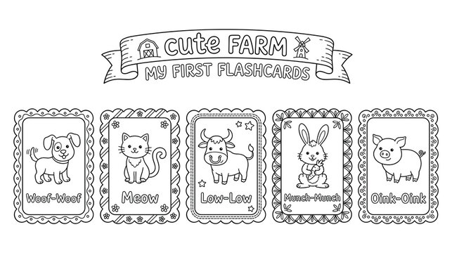 Farm animal flashcards for children learning activities.
