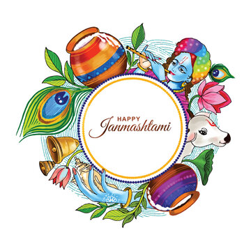 Beautiful krishna janmashtami festival card design vector