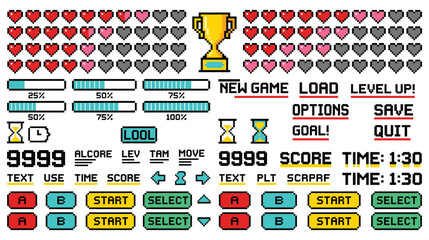 Retro pixel art game user interface element design. © Amir