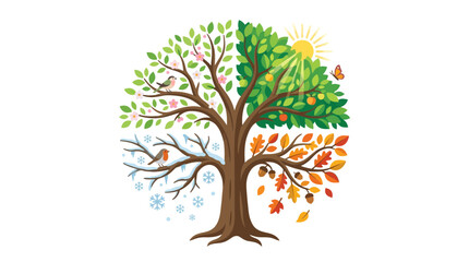 Fototapeta premium Tree of Seasons: Spring, Summer, Autumn, Winter Cycle