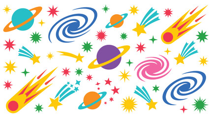 Cosmic space elements with planets stars and galaxies. © Amir
