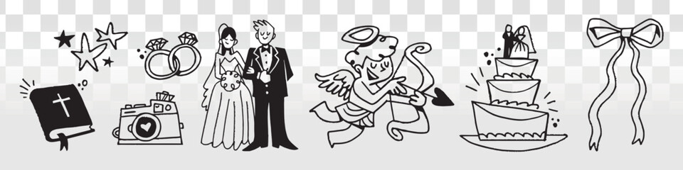 Obraz premium Charming wedding icons collection vector elements