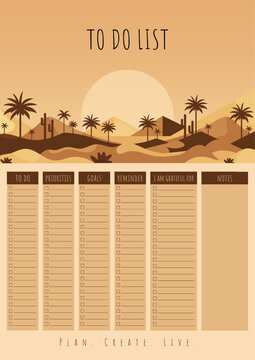 desert theme daily to do list planner vector illustration.