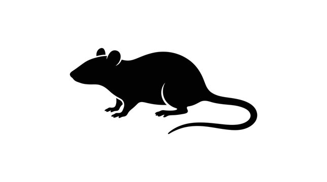 Black silhouette of a mouse facing left on white background
