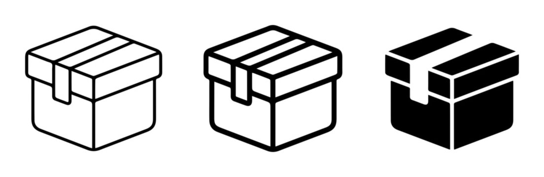 Gift box icons, present boxes, wrapped packages, black and white