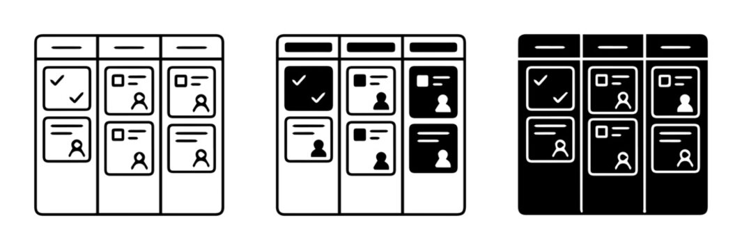 Mobile app UI icons, wireframe screens, black and white templates, user interface elements