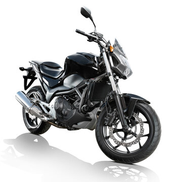 Sport motorcycle isolated on white background. Naked street bike. Front three-quarter view.