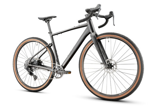 Black gravel bicycle. Studio shot from side view isolated on white background.