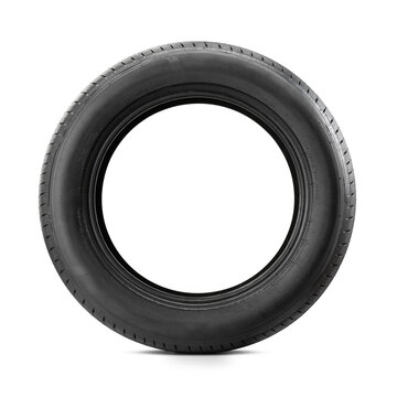 Car tire isolated on white background. Clean studio shot from side view, suitable for automotive, tire retail and replacement concepts.