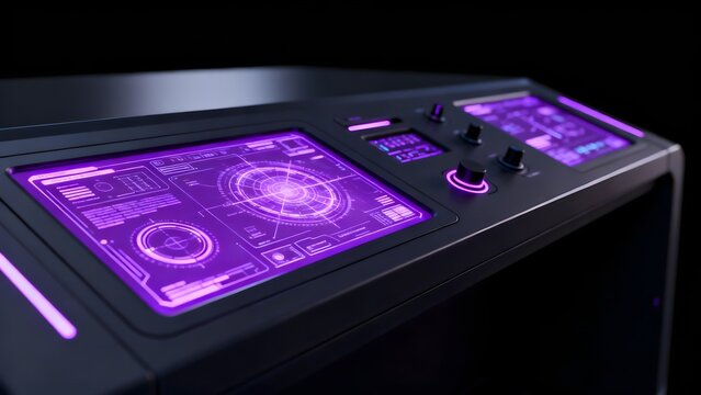 Futuristic control panel with glowing screens