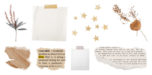 Naklejka premium PNG Vintage scrapbook elements collection on transparent background
