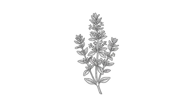 Thyme Herb Branch Sketch, Hand-drawn Botanical Illustration