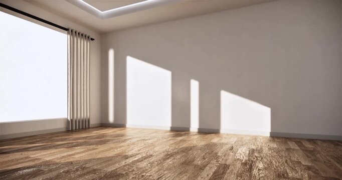Empty room with wooden floor and sunlight on the wall