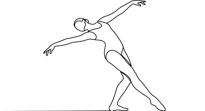 Elegant Ballet Dancer in Motion, Minimalist Line Art Style