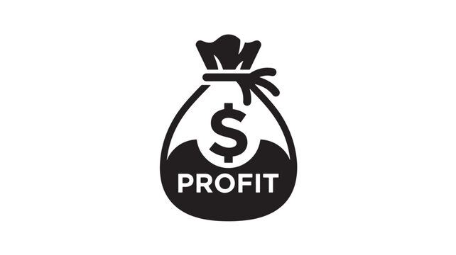Black Money Bag Icon With Dollar Sign And Profit Text On White Background For Financial Concepts