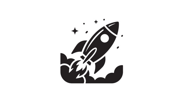 Rocket Ship Launching Into Space With Flames And Stars For Business Growth Concepts