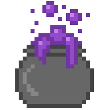 Halloween purple potion cauldron with bubbles pixel