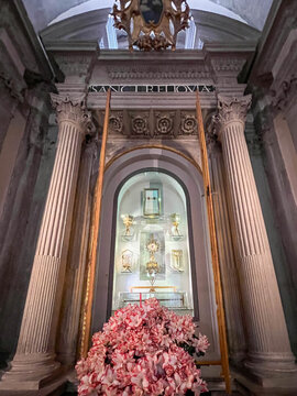 La Verna, Italy, May 29, 2026: The Franciscan monastery in La Verna, Italy, where St. Francis received the stigmata. Reliquaries in the church