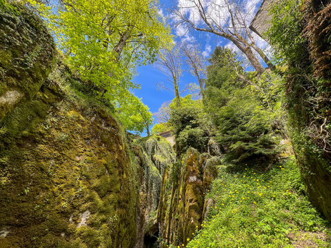 This site is Sasso Spicco (Protruding Rock) in the Sanctuary of La Verna, Italy, where, according to tradition, St. Francis of Assisi often prayed and meditated.