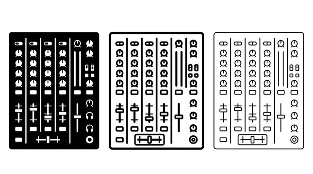 Minimalistic audio mixer control panel with knob and slider designs