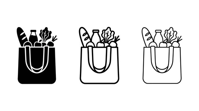 Eco-friendly shopping bags with groceries in minimalist design